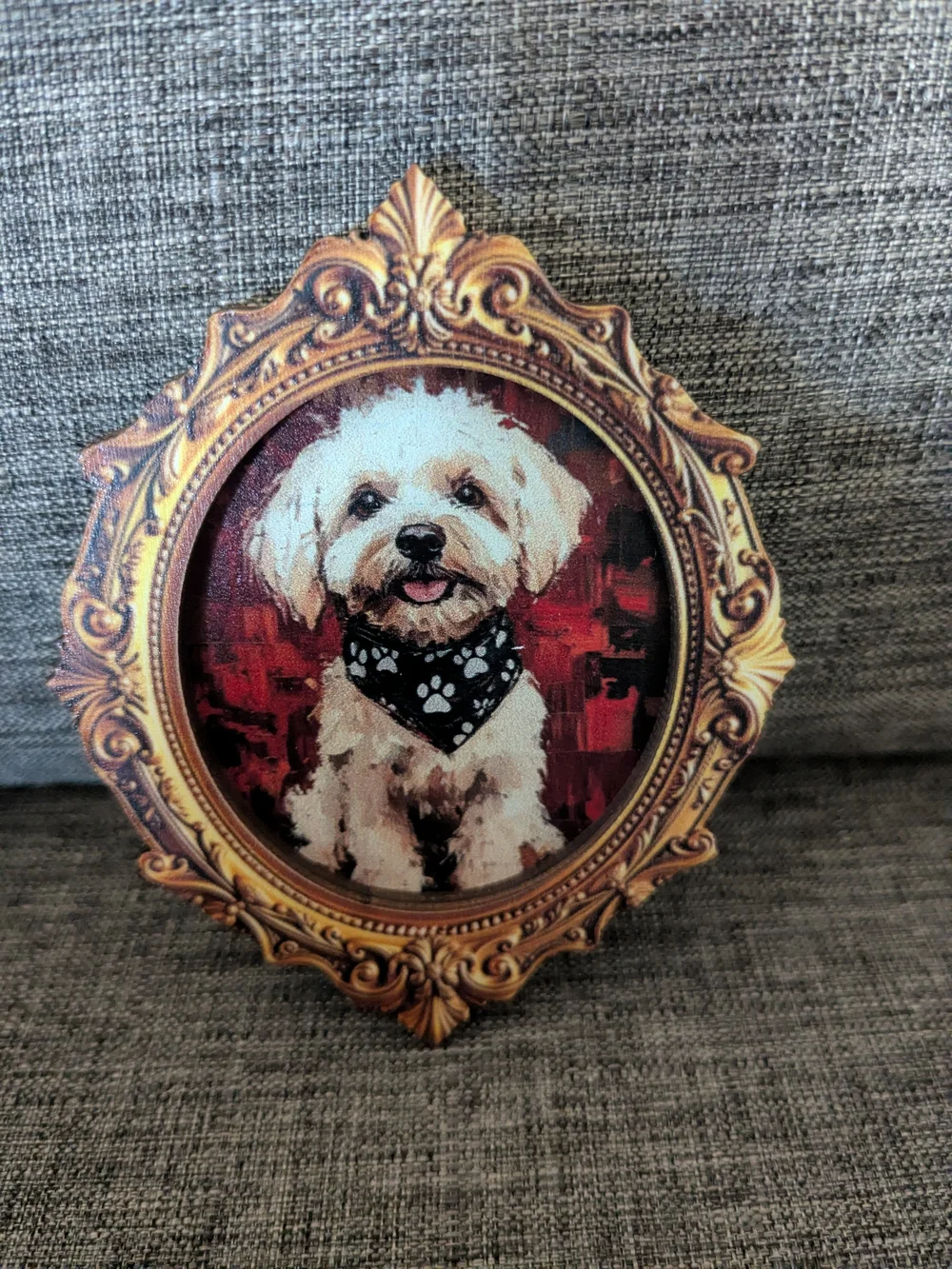 Cute Dog Wearing A Paw Print Bandana Art Magnet